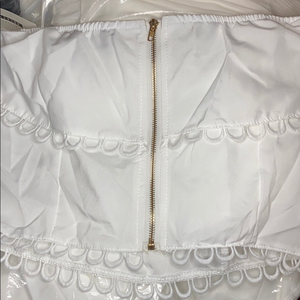 Last One Adorable White Ruffle Split Skirt Set - Picture 4 of 12